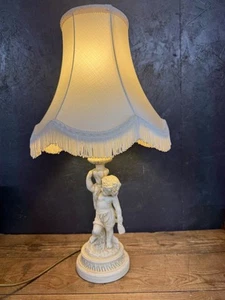 Vintage Table Lamp Cherub Putti Ornate Italian Rococo Style With Lamp Shade - Picture 1 of 10