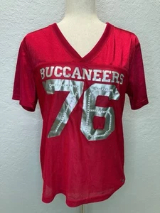 New Victorias Secret Pink NFL Buccaneers 76 Mesh Jersey Shirt M Sequined Sparkly - Picture 1 of 13
