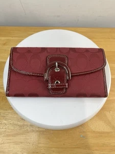 Coach Signature Red Canvas  Buckle Credit Card ID Wallet - Picture 1 of 6