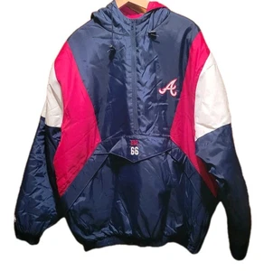 ATLANTA BRAVES Jacket Mens XL Majestic Baseball Hooded Puffer Coat Sports - Picture 1 of 8