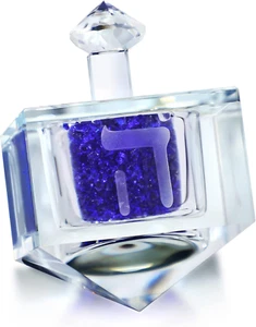 Blown Glass Hanukkah Dreidel Ornament with Blue Crushed Diamonds Crystal Art Col - Picture 1 of 12