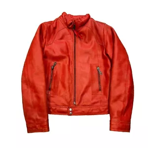 VTG Y2K DIESEL RED LEATHER MOTORCYCLE JACKET ZIP UP COAT BLOUSON YOUTH M H10 - Picture 1 of 5