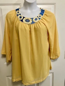 NWT Bob Mackie Wearable Art To Wear Top Shirt Women's Size XL 3/4 Sleeve Chiffon - Picture 1 of 6