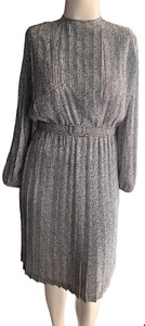 Vintage Dim The Lites Petites Size 10 Pleated Blue & White Polka Dot Midi Dress - Picture 1 of 10