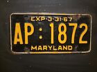 Vintage 1967    MARYLAND    License Plate  AP : 1872