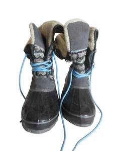 Khombu Mara Insulated Lace Up Snow Boots Gray/Black/Blue Women’s Size 9 - Picture 1 of 9