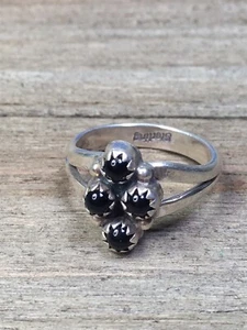 Vintage Sterlingsilber Indianer Onyx Cluster Ring Größe 5,5 Petit Point - Bild 1 von 2
