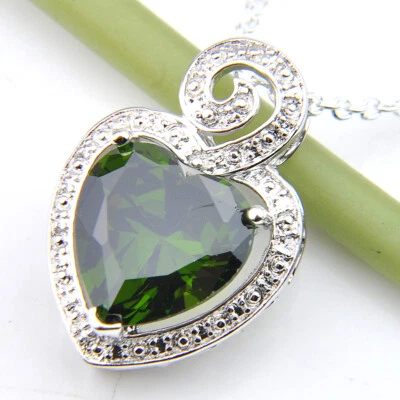 Colgante de collar de plata con piedras preciosas de topacio verde brillante regalo navideño HL0017  Foto 1 de 4