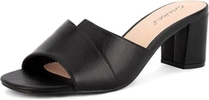 Greatonu Heeled Sandals Square Toe Sandals Slip On Chunky Block Mule Heel-Black - Picture 1 of 12