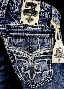 $220 Mens Rock Revival Jeans "Novert" Leather Inserts Slim Straight 28 X 30 - Picture 1 of 13