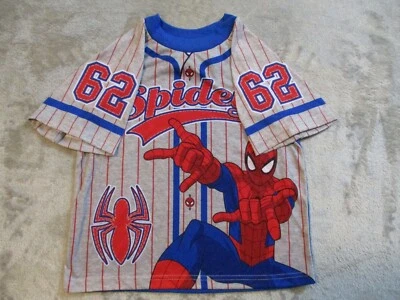 Spiderman Marvel Shirt Boys Small 8 Gray Blue Red Baseball Jersey AOP Tee Hero - Image 1 of 4