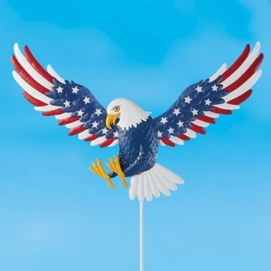 Soaring Patriotic USA Bald Eagle 4th of July Metal Garden Stake - Picture 1 of 2