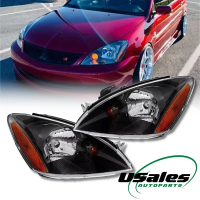 For 2004-2007 Mitsubishi Lancer Sedan Headlight W/Bulb Headlamp Black Left+Right - Image 1 of 4