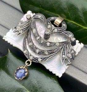 Vintage Diamond Star Sapphire Pendant Estate Fine Jewelry Pre-owned Pearl Carved - Picture 1 of 19