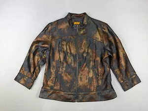 RUBY RD - WOMEN'S COPPER METALLIC PRINT 3/4 SLEEVE FULL ZIP JACKET - SIZE 10P - Picture 1 of 12