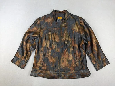 RUBY RD - WOMEN'S COPPER METALLIC PRINT 3/4 SLEEVE FULL ZIP JACKET - SIZE 10P - Image 1 of 4