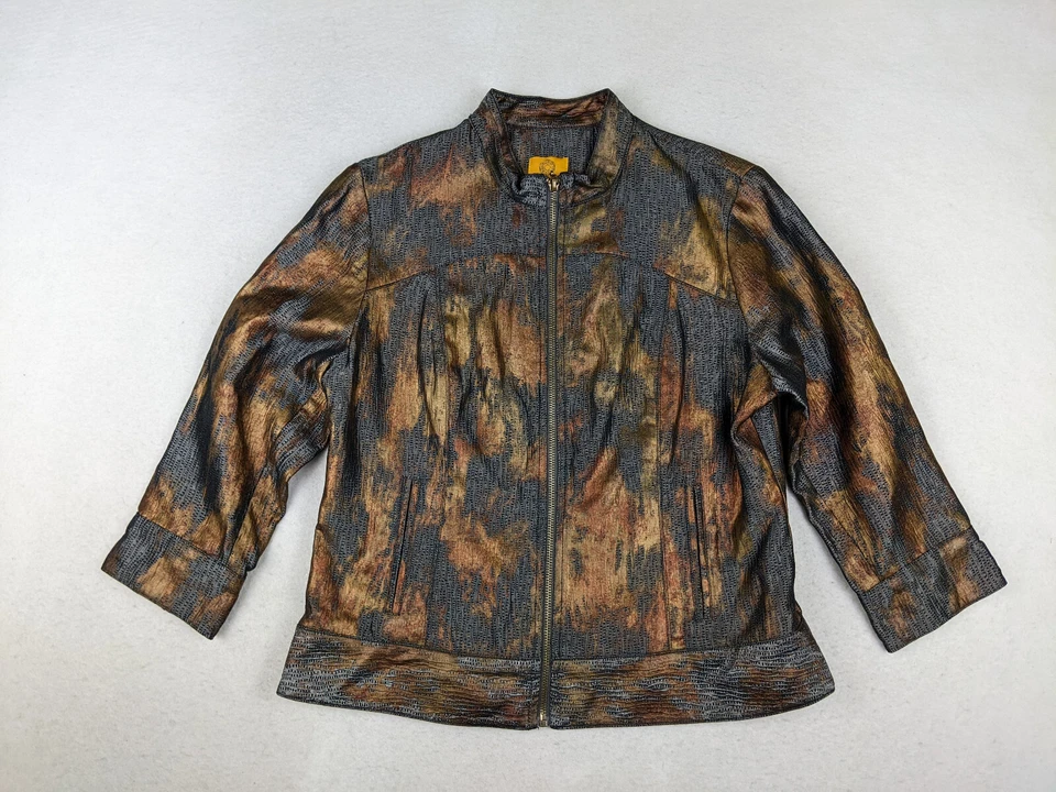 RUBY RD - WOMEN'S COPPER METALLIC PRINT 3/4 SLEEVE FULL ZIP JACKET - SIZE 10P - Image 1 of 4