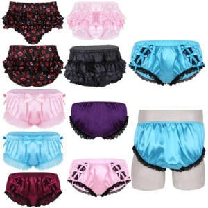 Sissy Men Satin Briefs Ruffled Bloomer Tiered Skirted Panties Girly Underwear - Picture 1 of 89