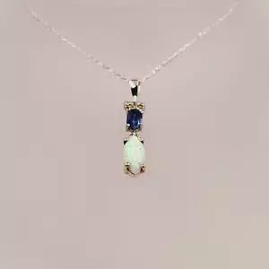 Kyanite Opal Necklace, Natural Yellow Sapphires, White Fire Opal, - Picture 1 of 4