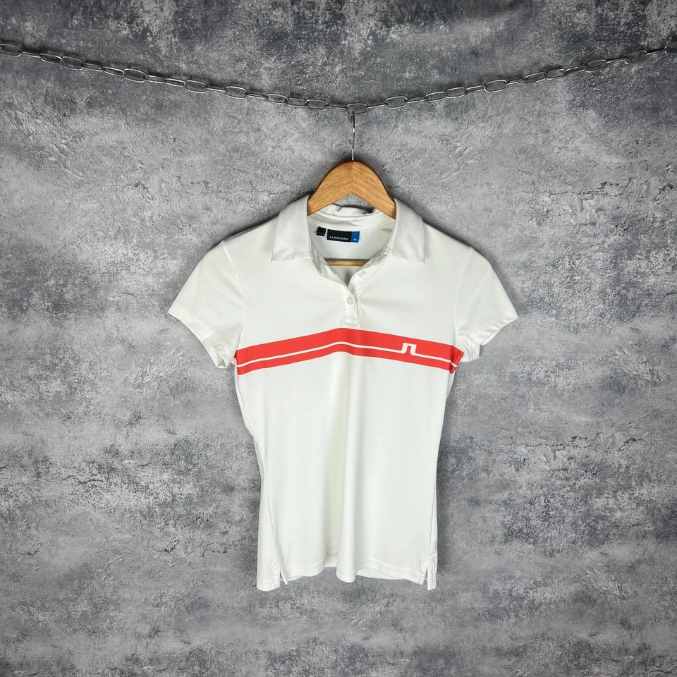 J.Lindeberg Women’s White Polo Shirt Size S Red Stripe Chest Polyester - Image 1 of 4