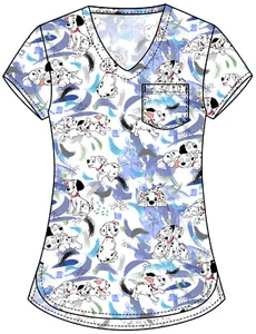 101 Dalmatians Cherokee Scrubs Tooniforms Disney V Neck Top TF797 DAAP - Picture 1 of 2