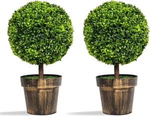 22" Tall Artificial Boxwood Topiary Ball Tree, 2 Pack Faux round Shrubs Bushes D - Picture 1 of 8