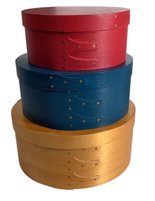 Деревянный шейкер с крышкой комплект из 3 коробок для гнездования из гнутого дерева красный синий натуральный винтажный - Изображение 1 из 4