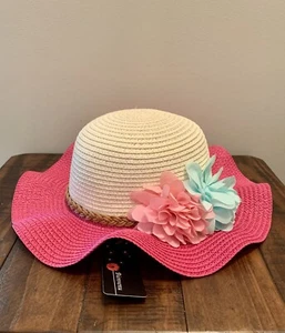 New Sun Brim Hat Fuchsia Pink Carnations Derby Beach Youth Kids Girls One Size - Picture 1 of 11