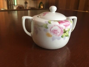 Sugar Bowl w/ Lid Vintage Nippon Hand Painted White Pink Roses 1930s-1940s - Picture 1 of 4