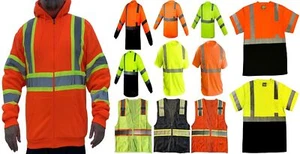 Safety Work Vest T Shirt Long Sleeve Short ANSI High Visibility Reflective Tape - Picture 1 of 28