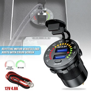 12V Auto Steckdose Dual USB Ladegerät Buchse Motorrad KFZ Einbau mit Schalter * - Zdjęcie 1 z 8