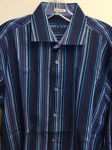 Bugatchi Uomo Men's Long Sleeve Dress Shirt Stripes Shaped Fit Great Condition - Picture 1 of 4