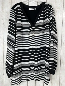 Susan Graver XL Shirt Top Black White Stripe V Neck Women's Long Sleeve Classic - Picture 1 of 10