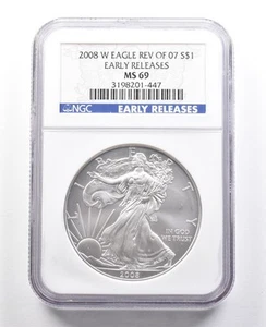 2008-W Reverse Of 2007 Burnished Silver Eagle Early Releases MS69 NGC *7500 - Picture 1 of 3