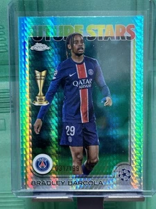 2024-25 Topps Cromo UCC UEFA Bradley Barcola Aqua Prizm/199 Future Stars PSG - Imagen 1 de 2