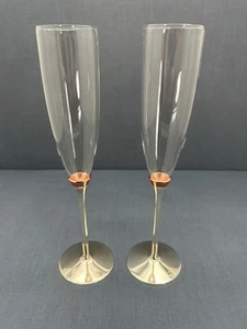 KATE SPADE New York ROSY GLOW Lenox Crystal CHAMPAGNE FLUTES Rose Gold SET OF 2 - Picture 1 of 10