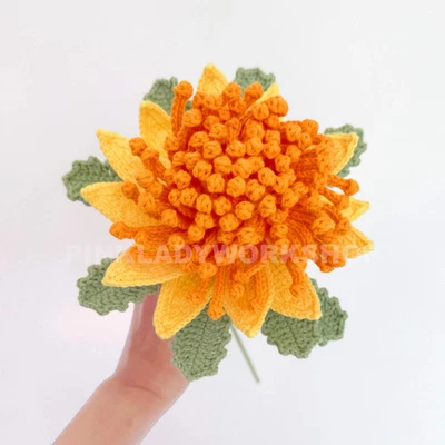 Tallo de crisantemo de ganchillo hecho a mano (sin jarrón): decoración floral de otoño, flor de hilo Foto 1 de 4