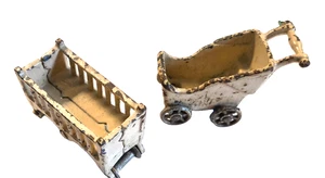 2 Pcs Antique Beige CAST IRON Doll House Furniture 1:12 Scale_Baby Buggy, Crib - Picture 1 of 5