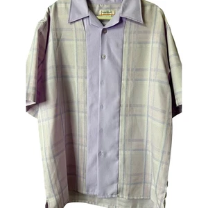 Daniel Ellissa Plaid Button Up Camp Shirt Short Sleeve Lavender Vintage Mens L - Picture 1 of 5