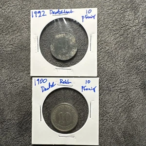 1900 & 1922 Deutcheland 2 Pfennig. 2 Münzen Lot. Nicht magnetisch. - Bild 1 von 8