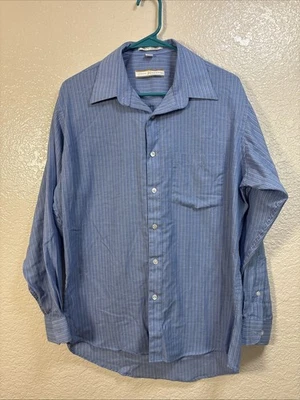 Camisa abotonada John Henry sin arrugas para hombre 16 32/33 manga larga azul a rayas Foto 1 de 4