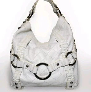 ISABELLA FIORE CARINA LARGE WHITE LEATHER HOBO BRAIDED ACCENTS SHOULDER $795 - Picture 1 of 22