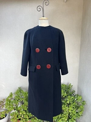 Abrigo Vintage Años 60 Lana Negro Jet S/M Bullocks Wilshire Foto 1 de 4