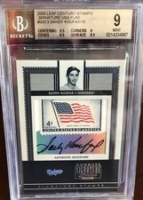 2005 Leaf Century Stamps Sandy Koufax Autograph BGS 9 - 6/18 Dodgers USA Flag!