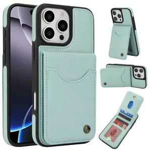 Für iPhone 16 15 14 13 12 11 Pro Max Leder Kartenfach Wallet Case Handy Hülle - Bild 1 von 33