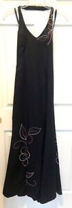 FORMAL GOWN by MASQUERADE in Black Dress with Pink Jewel Applique Flowers Size 7
