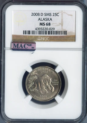 2008-D Alaska State Quarter NGC MS68 SMS Quality - Image 1 of 2