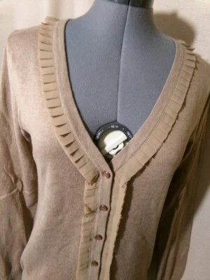 MERONA Cárdigan Suéter S Cálido Marrón Plisado Cuello en V Volantes Tejido Apretado Largo slv Foto 1 de 4