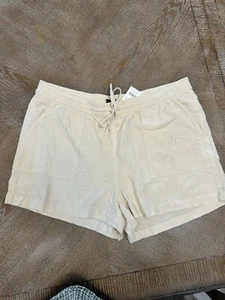NWT J CREW Beige shorts Drawstrings Waist 36” Inseam 3” 55% Linen 45% Viscose L - Picture 1 of 5