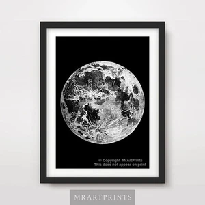 MOON Arte Impreso Póster Decoración del Hogar A4 A3 A2 Negro Blanco La Lune Espacio Exterior Noche - Imagen 1 de 4